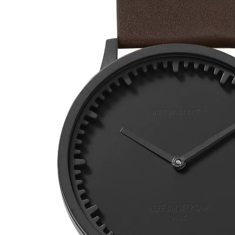 LEFF Amsterdam北歐工業齒輪設計真皮腕錶40mm 霧黑 棕色皮革錶帶