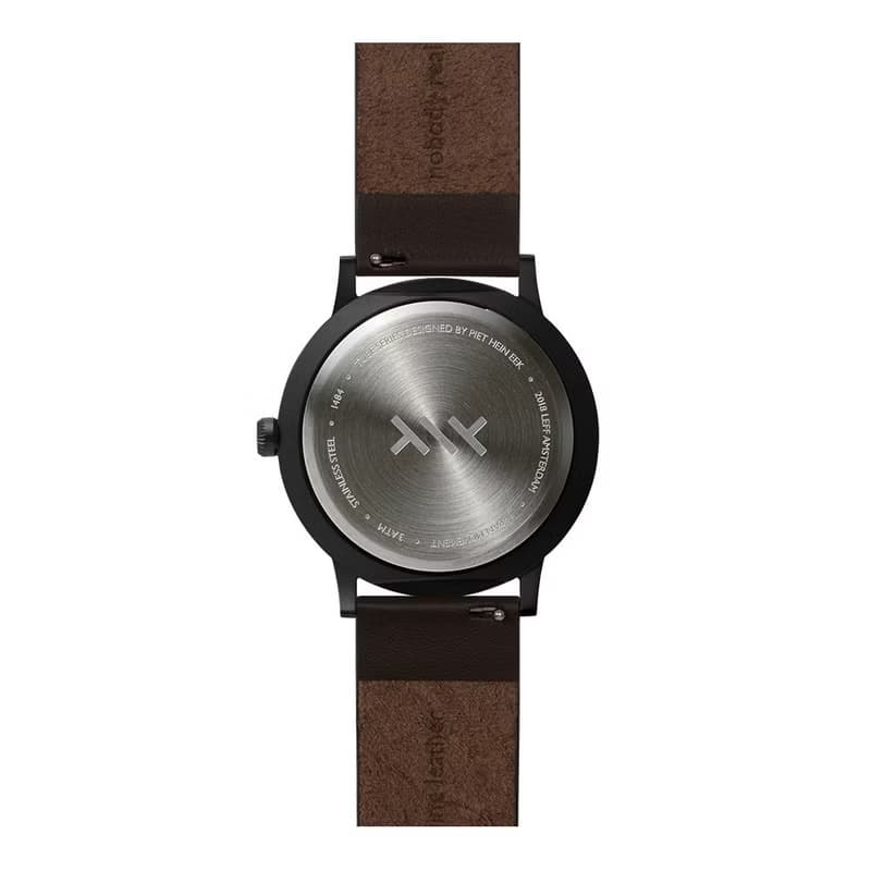 LEFF Amsterdam北歐工業齒輪設計真皮腕錶40mm 霧黑 棕色皮革錶帶