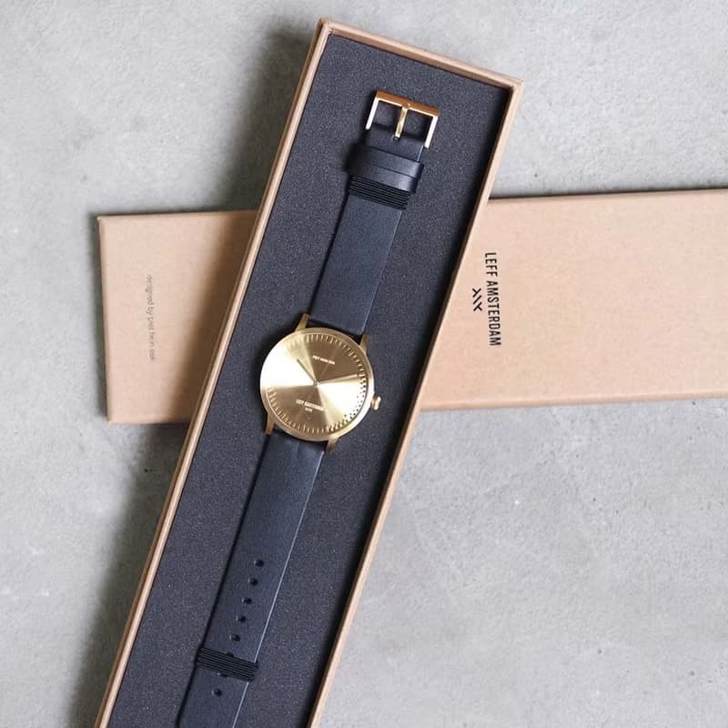 LEFF Amsterdam北歐工業齒輪設計真皮腕錶40mm 霧黑 棕色皮革錶帶
