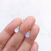 小巧光面梨形 月光石 扁長水滴形 14K GF 包金耳環