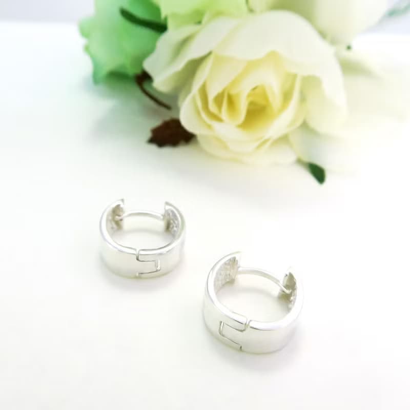 易扣/圈式耳環 方線O形(13.5mm) 易扣式 純銀耳環-ART64