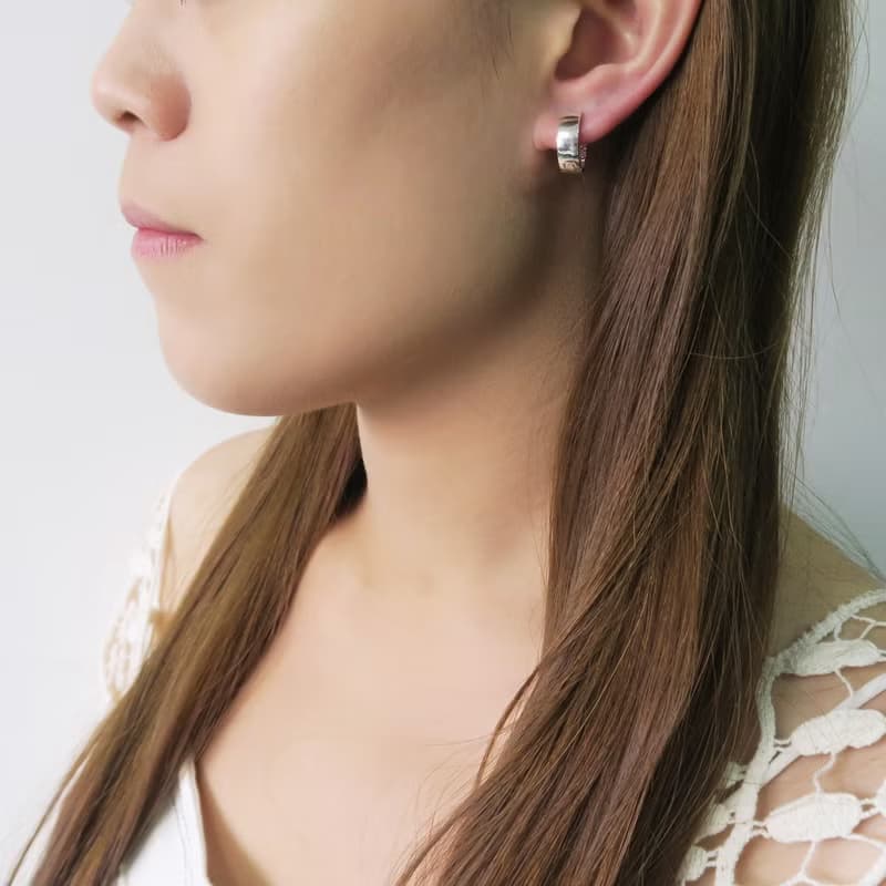 易扣/圈式耳環 方線O形(13.5mm) 易扣式 純銀耳環-ART64