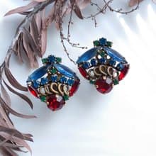 Vintage Jewelry 西洋古董飾品 WEISS 藍紅調 優雅萊茵 夾式耳環
