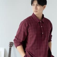 Blue & J Natural Cotton White Buttons Shirt - Dark Red