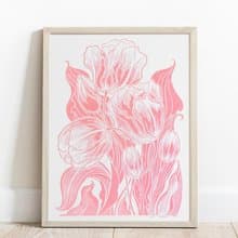 Pink Tulips Flower Linocut Print Spring Wall Art Original Artwork Bedroom Decor