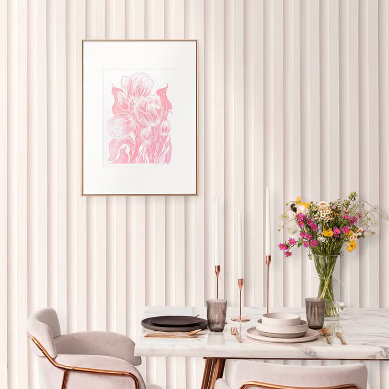 Pink Tulips Flower Linocut Print Spring Wall Art Original Artwork Bedroom Decor