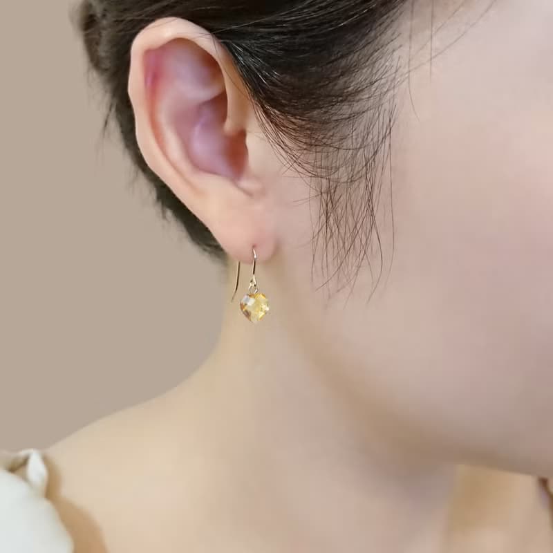 限量現貨 | 頂級天然黃水晶 小巧心形切割 14Kgf 包金耳環