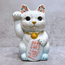 【水白招福】日本清水燒招財貓 | 花結晶 水白 開運 右