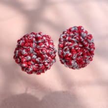 刺繡耳環 103 桃紅粉藍混色 / 純銀耳針款