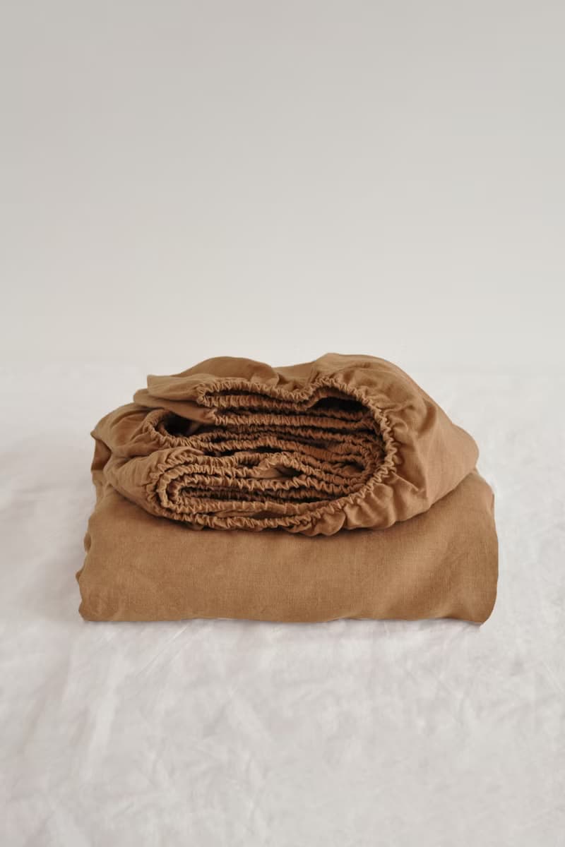 Clay linen fitted sheet / Softened linen bed sheet / Deep pocket
