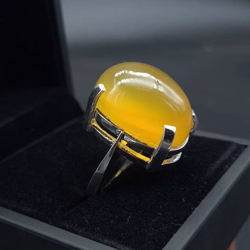 Women akik rings Untreated Yellow Aqeeq ring Yemeni Aqeeq women Ring - Agate