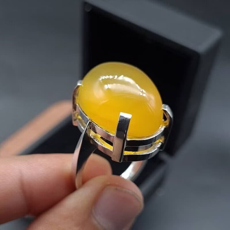 Women akik rings Untreated Yellow Aqeeq ring Yemeni Aqeeq women Ring - Agate