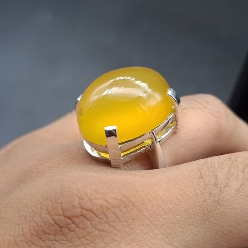 Women akik rings Untreated Yellow Aqeeq ring Yemeni Aqeeq women Ring - Agate