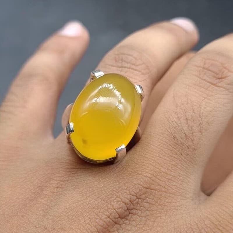 Women akik rings Untreated Yellow Aqeeq ring Yemeni Aqeeq women Ring - Agate