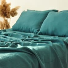 Teal linen flat sheet / Linen bedsheet / Softened stonewashed linen sheet
