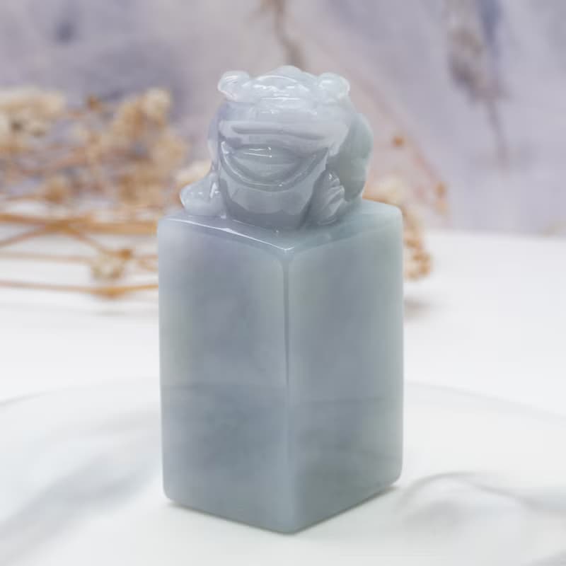 飄花翡翠三腳蟾蜍印章 | 天然緬甸玉A貨翡翠 | 送禮