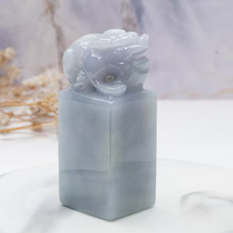 飄花翡翠三腳蟾蜍印章 | 天然緬甸玉A貨翡翠 | 送禮