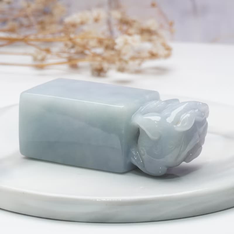 飄花翡翠三腳蟾蜍印章 | 天然緬甸玉A貨翡翠 | 送禮