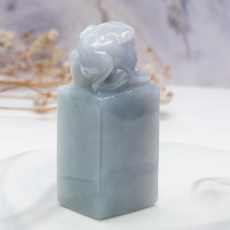 飄花翡翠三腳蟾蜍印章 | 天然緬甸玉A貨翡翠 | 送禮