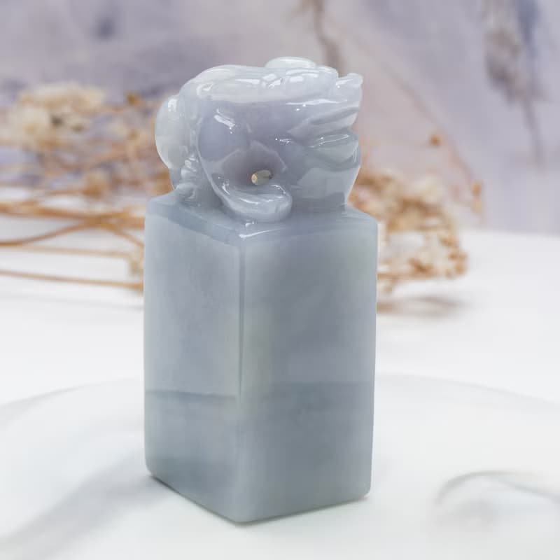 飄花翡翠三腳蟾蜍印章 | 天然緬甸玉A貨翡翠 | 送禮