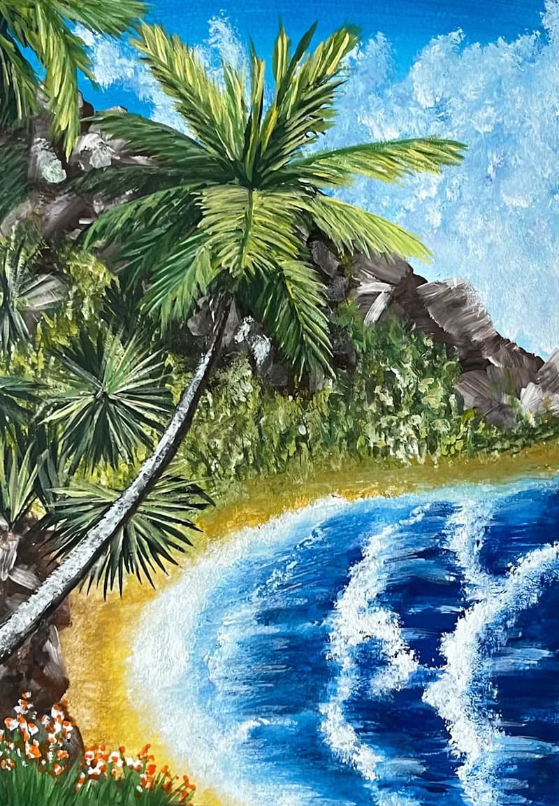 Tropical seashore. Gouache.