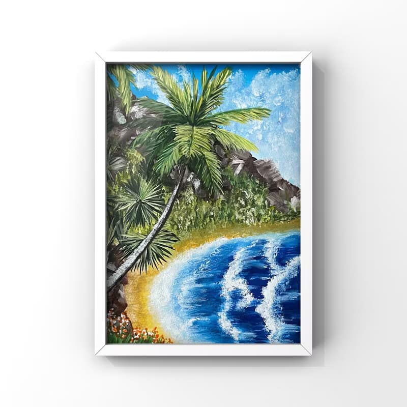 Tropical seashore. Gouache.