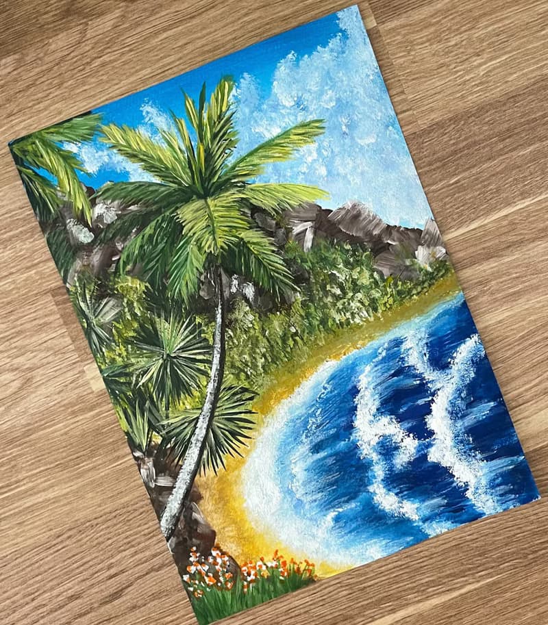 Tropical seashore. Gouache.