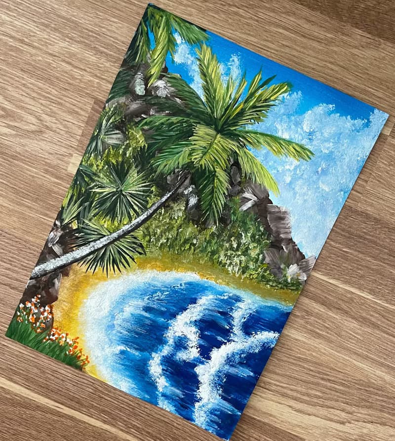Tropical seashore. Gouache.