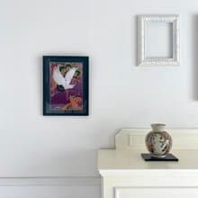 額装111　刺繍着物 鶴 和モダン 和風インテリア プレゼント 結婚祝 新築祝 長寿祝 縁起物 額装インテリア