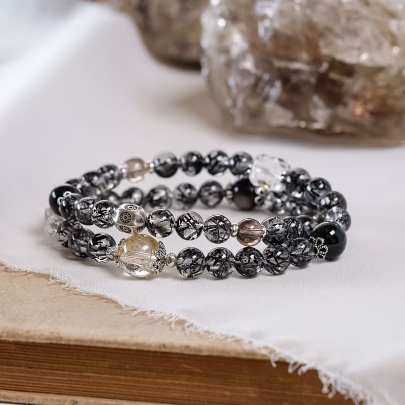 高品黑髮晶 超七 金髮晶 白水晶 銀曜石 金運石 閃靈鑽 手鍊