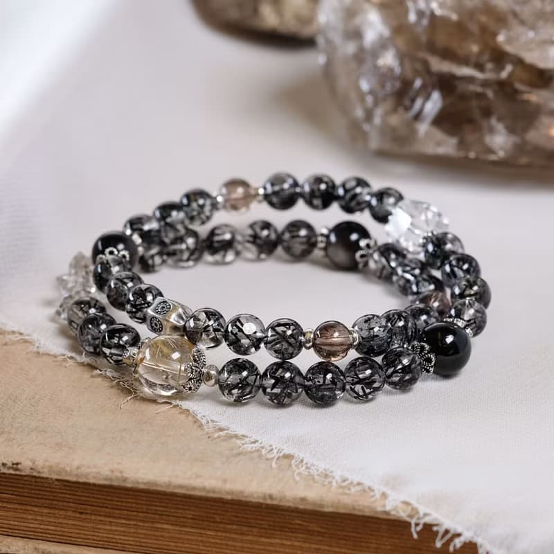 高品黑髮晶 超七 金髮晶 白水晶 銀曜石 金運石 閃靈鑽 手鍊