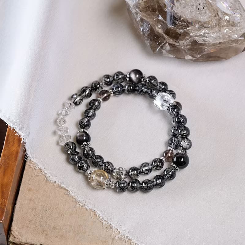 高品黑髮晶 超七 金髮晶 白水晶 銀曜石 金運石 閃靈鑽 手鍊