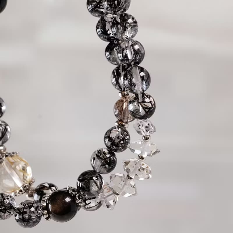 高品黑髮晶 超七 金髮晶 白水晶 銀曜石 金運石 閃靈鑽 手鍊