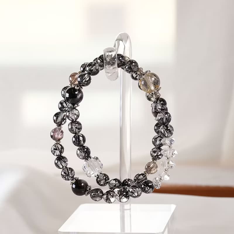 高品黑髮晶 超七 金髮晶 白水晶 銀曜石 金運石 閃靈鑽 手鍊