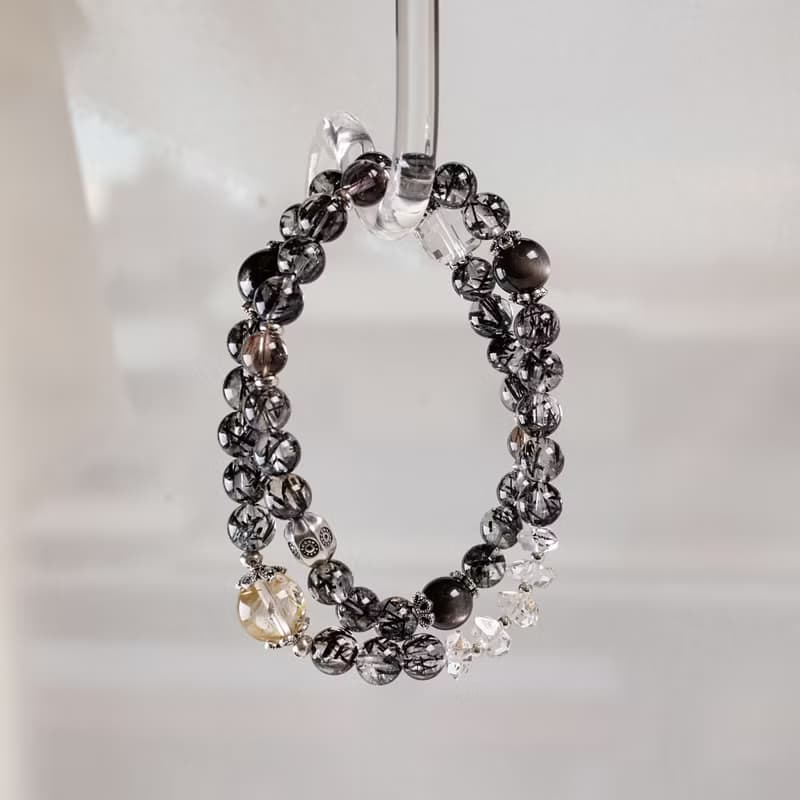 高品黑髮晶 超七 金髮晶 白水晶 銀曜石 金運石 閃靈鑽 手鍊