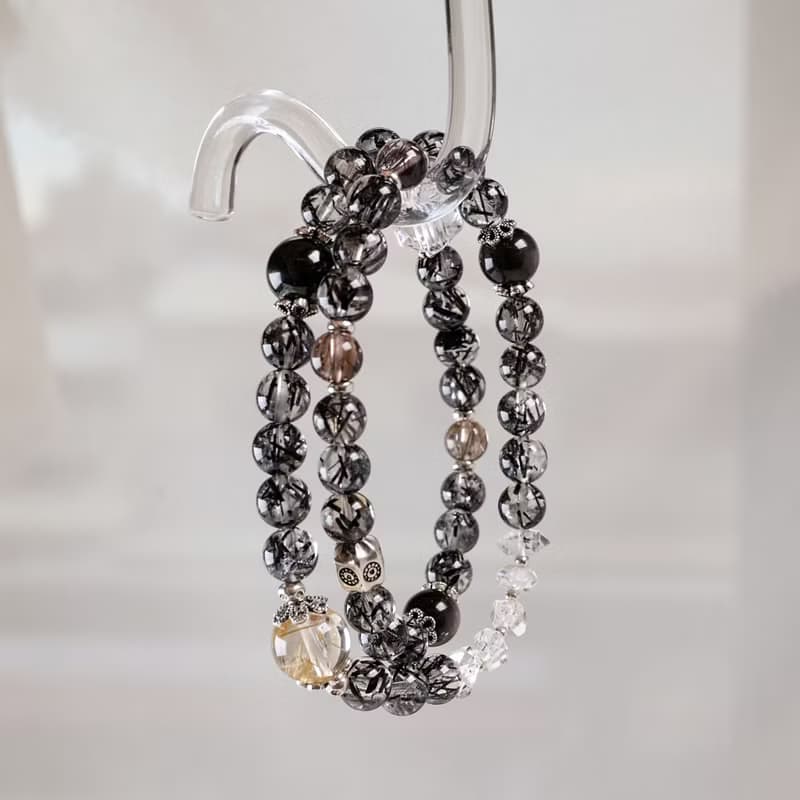 高品黑髮晶 超七 金髮晶 白水晶 銀曜石 金運石 閃靈鑽 手鍊