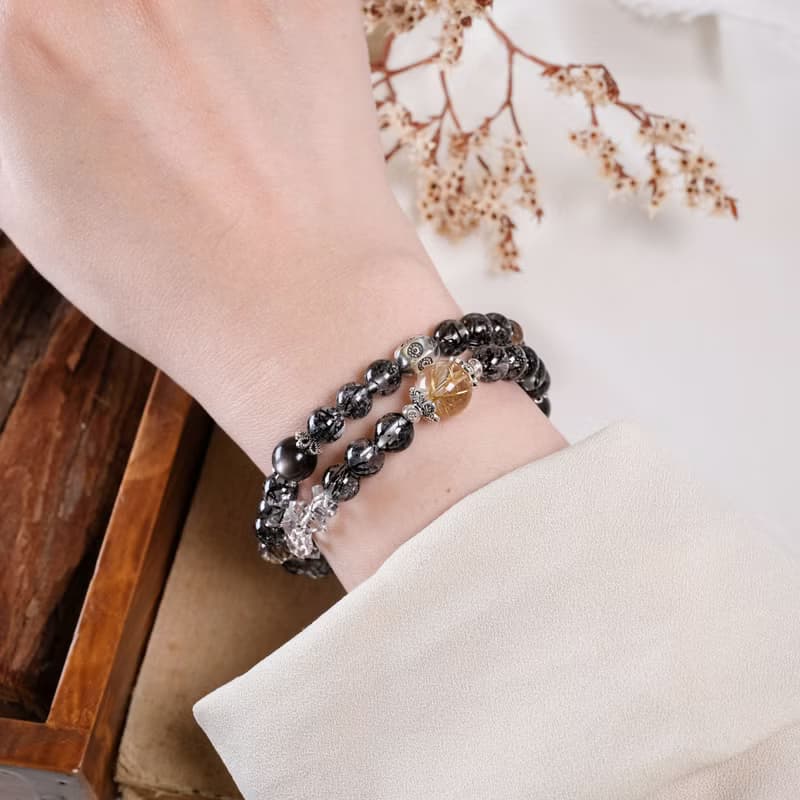 高品黑髮晶 超七 金髮晶 白水晶 銀曜石 金運石 閃靈鑽 手鍊