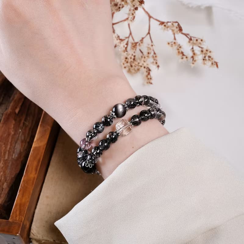 高品黑髮晶 超七 金髮晶 白水晶 銀曜石 金運石 閃靈鑽 手鍊