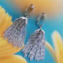Vintage Jewelry 西洋古董飾品 SARAH COV 銀色調 流蘇 夾式耳環