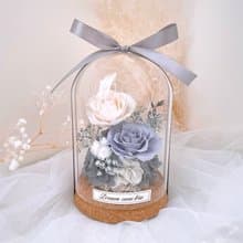 永生花玻璃盅-銀霧灰 l 不凋花玻璃盅 日本玫瑰 情人節禮物