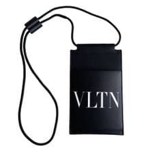 意大利名牌正版 VALENTINO GARAVANI 黑色牛皮長繩掛頸電話袋卡套