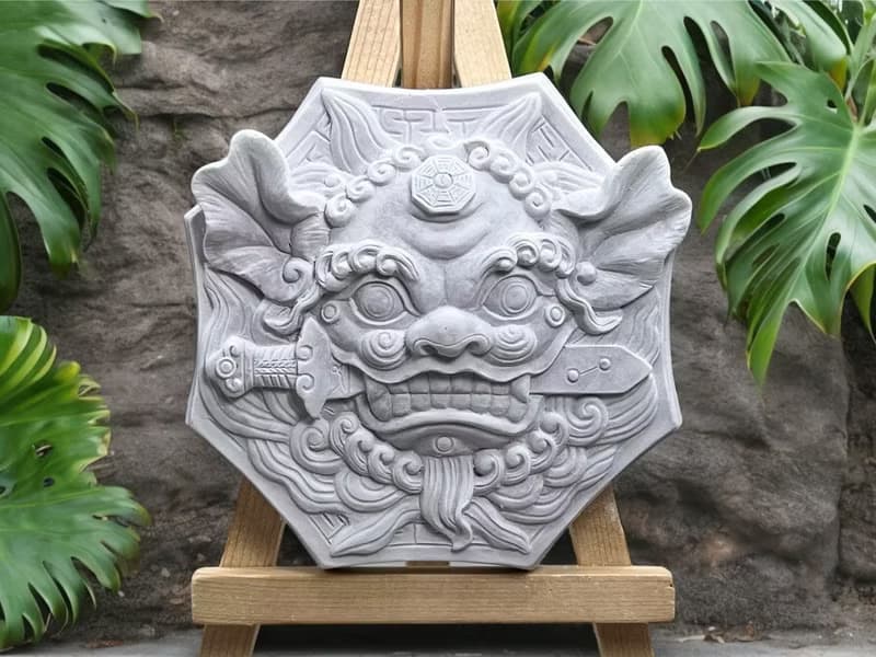 鎮宅開運石 獅咬劍 鎮宅平安 風水擺飾 多種精油香氛任選 附木架