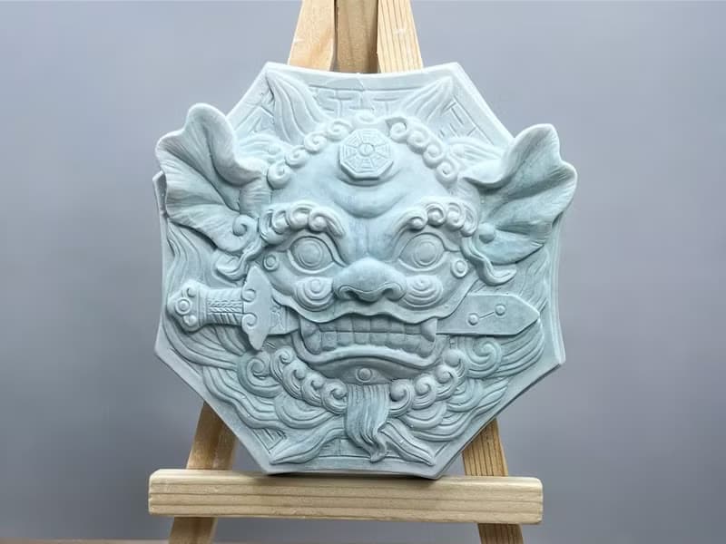 鎮宅開運石 獅咬劍 鎮宅平安 風水擺飾 多種精油香氛任選 附木架