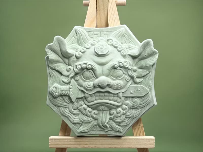 鎮宅開運石 獅咬劍 鎮宅平安 風水擺飾 多種精油香氛任選 附木架