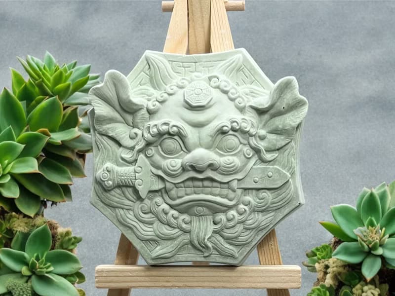 鎮宅開運石 獅咬劍 鎮宅平安 風水擺飾 多種精油香氛任選 附木架
