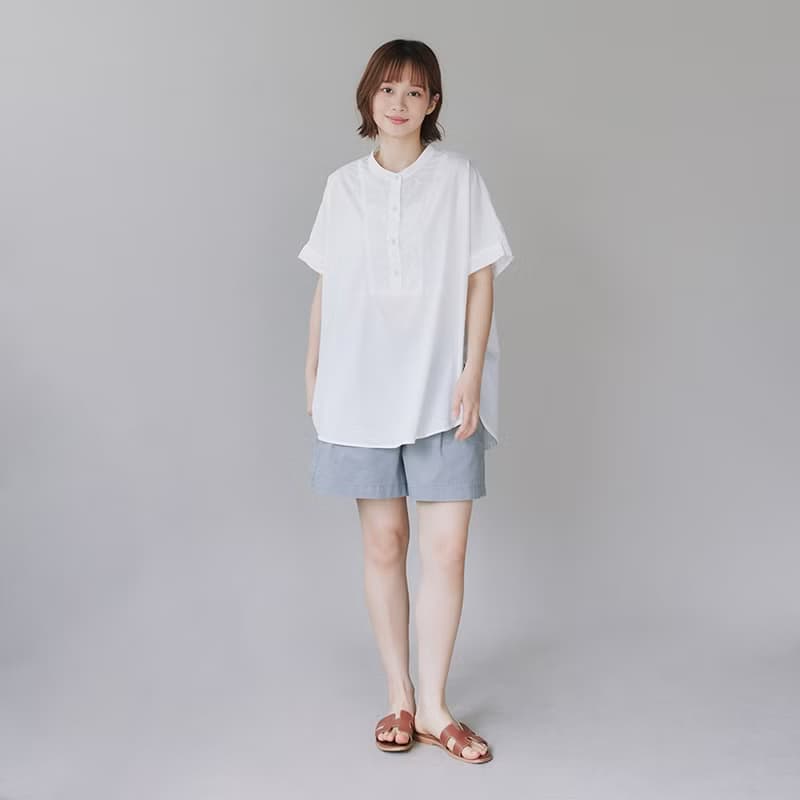 【Simply Yours】弧邊小立領襯衫 白F
