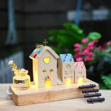 超可愛彩繪教堂6件組/1棟教堂+2小屋+1玻璃瓶/花+1樓梯+1木座燈