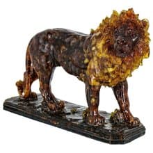 Large amber Statuette Lion,Lion Sculpture Amber,Luxury Home Decor gift