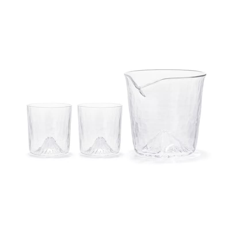 日本田島硝子 日本製富士山冷酒杯3入組(片口杯1入+冷酒杯2入)