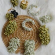 綠色系鉤針串珠飾品米珠串珠耳飾耳釘日式鉤針編織串珠可換耳夾